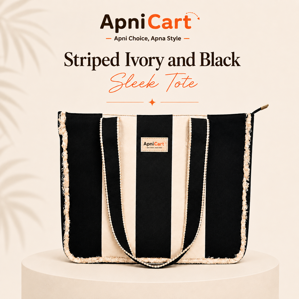 Striped Ivory & Black Tote Bag for Women | Stylish Fringed Shoulder & Handbag