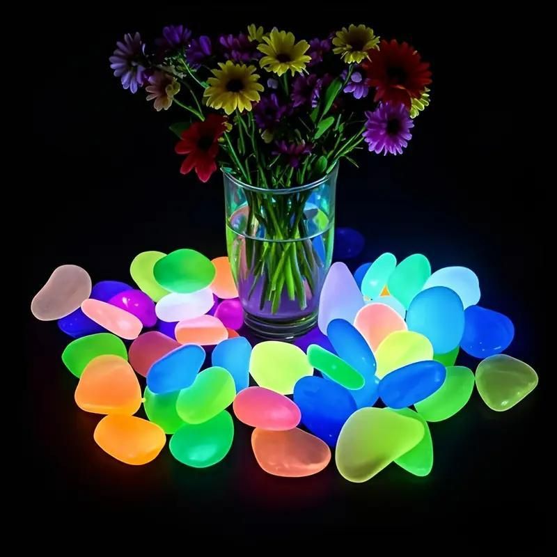 100 pcs Artificial Mixed Color Glow Stones Fluorescent Rocks For Home Decor